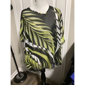 bob Mackie wearable art sheer top blouse pullover LG